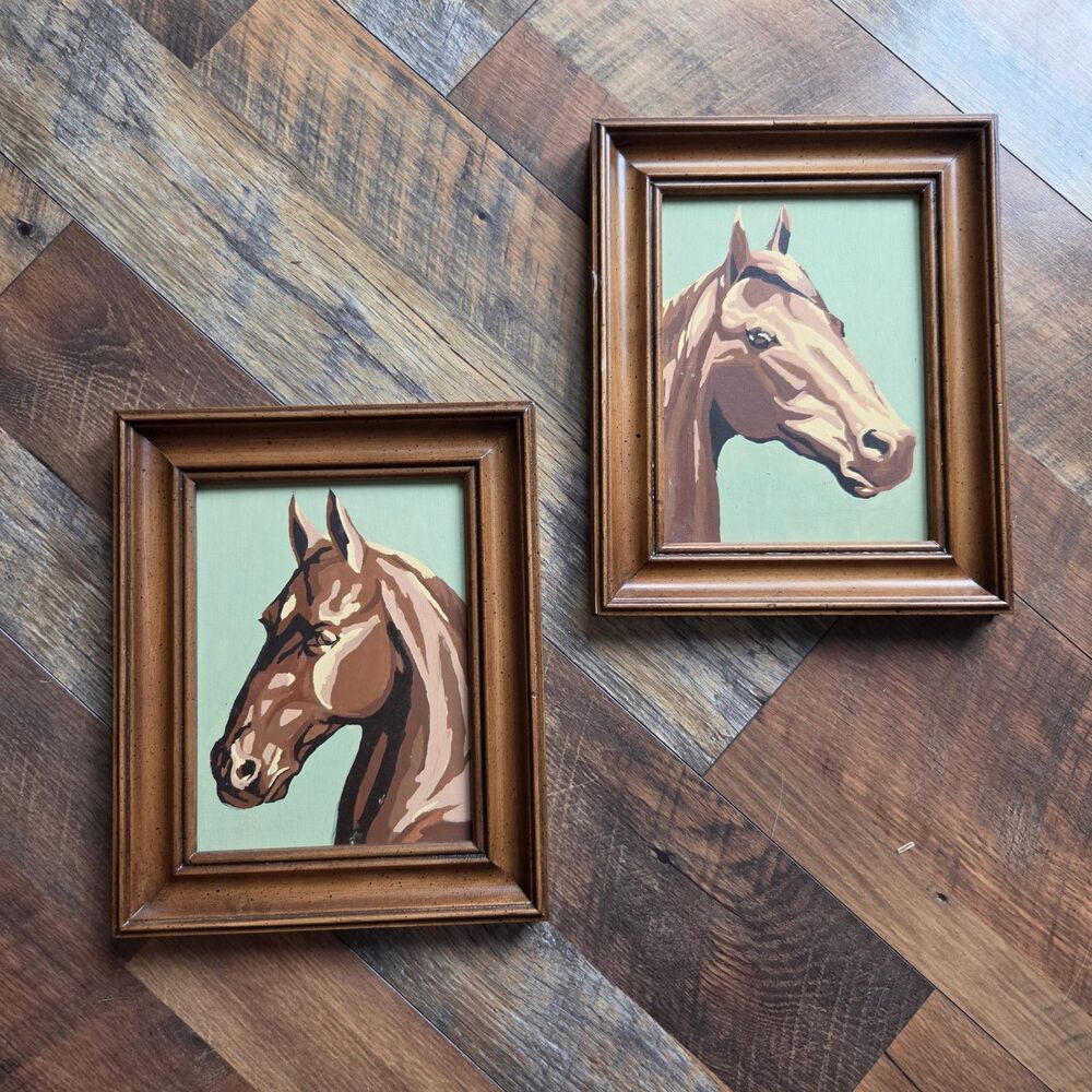 Vtg 1960s Paint By Number Thoroughbred Horse Art Framed Wall Decor Equestrian